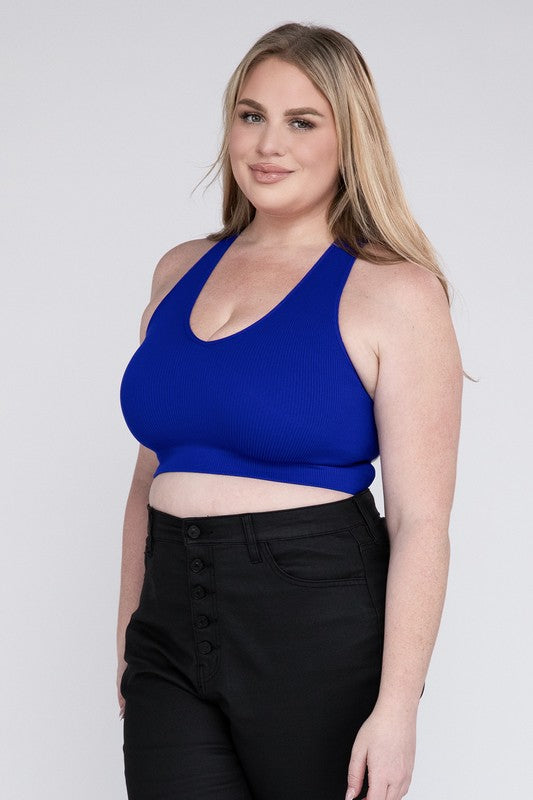 Plus Size Ribbed Cropped Racerback Tank Top