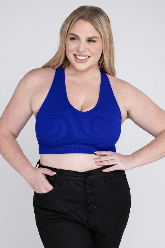 Plus Size Ribbed Cropped Racerback Tank Top