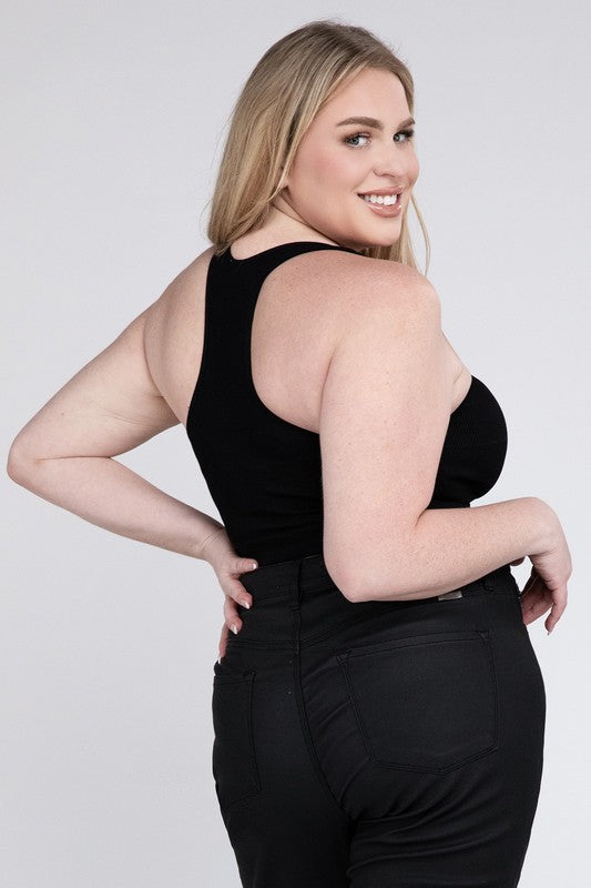 Plus Size Ribbed Cropped Racerback Tank Top