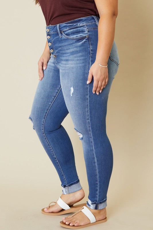 Plus Size High Rise Button Fly Ankle Denim Jeans