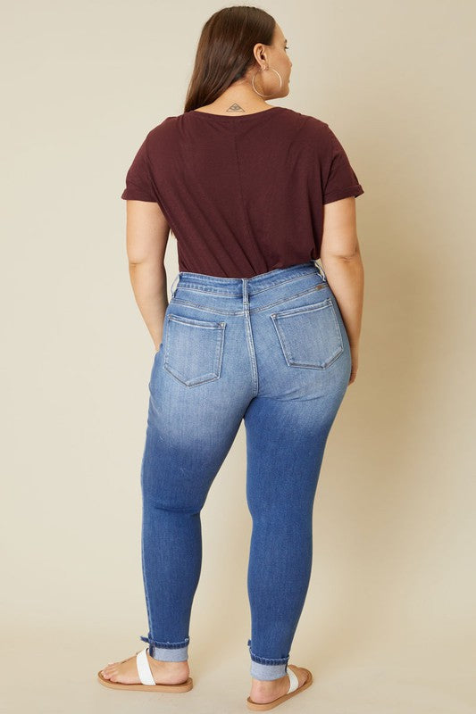 Plus Size High Rise Button Fly Ankle Denim Jeans