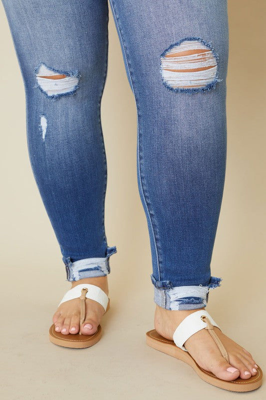 Plus Size High Rise Button Fly Ankle Denim Jeans