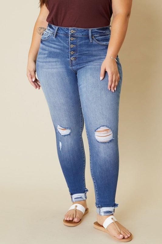 Plus Size High Rise Button Fly Ankle Denim Jeans