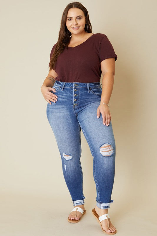 Plus Size High Rise Button Fly Ankle Denim Jeans