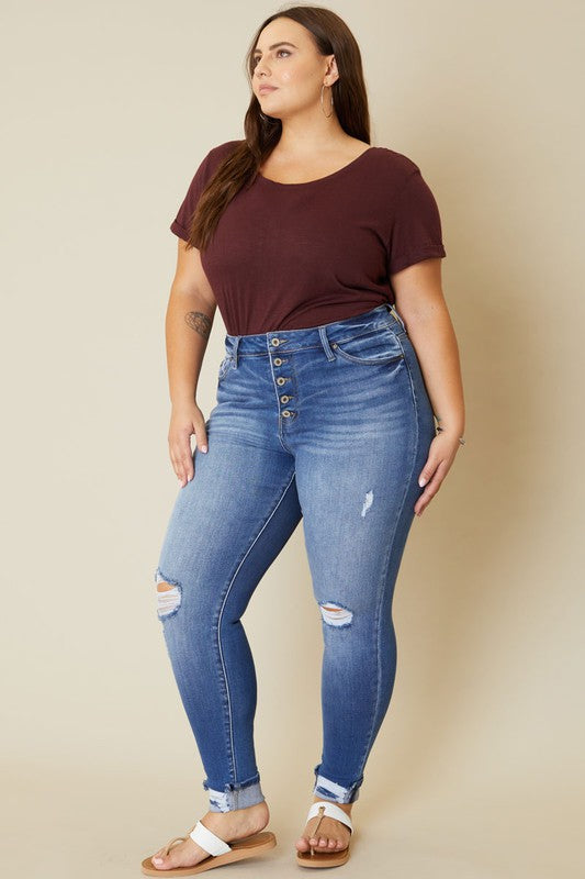 Plus Size High Rise Button Fly Ankle Denim Jeans