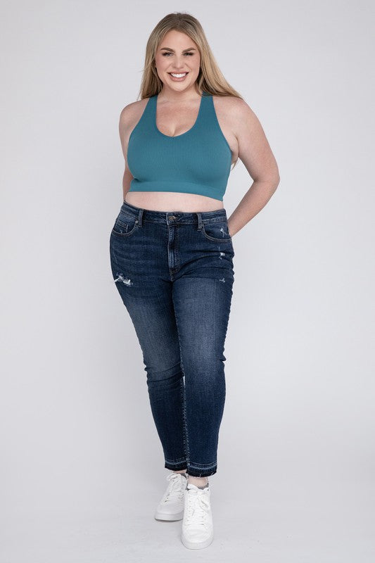 Plus Size Ribbed Cropped Racerback Tank Top