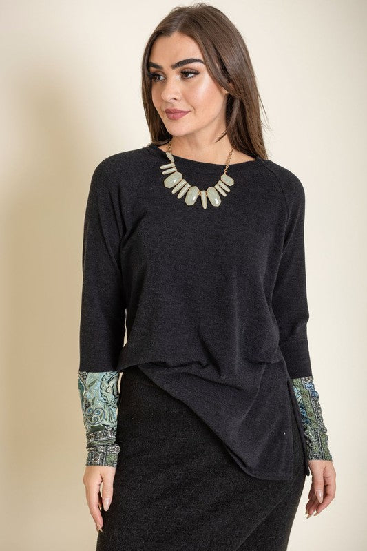 Knit Side Slit Paisley Cuff Tunic