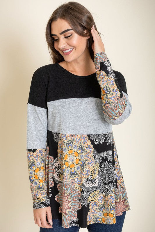 Medallion Knit Color Block Tunic