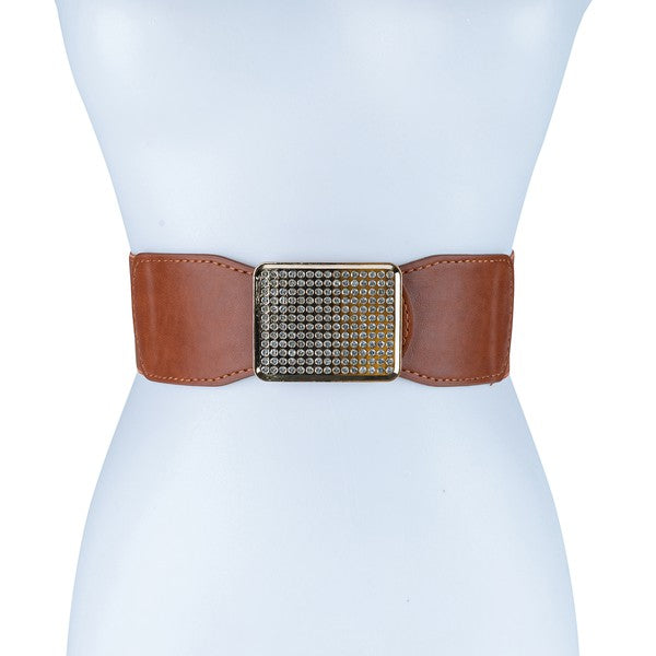 Rectangle Rhinestone Leather Belt