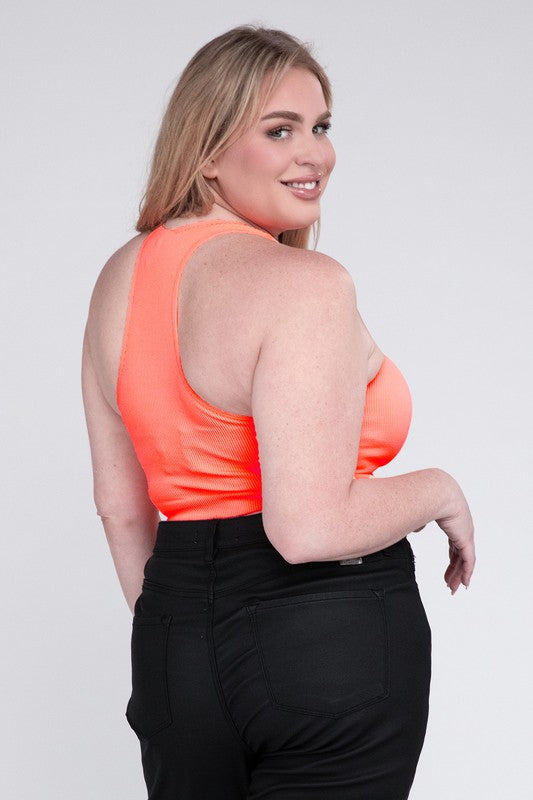 Plus Size Ribbed Cropped Racerback Tank Top