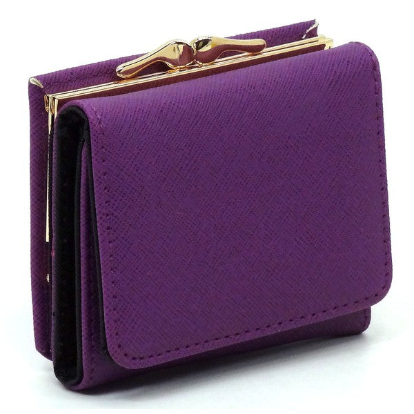 Saffiano Kiss Lock Tri-fold Wallet