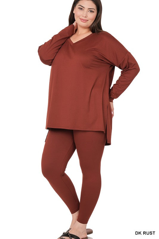 Plus Size Brushed DTY Microfiber Loungewear Set