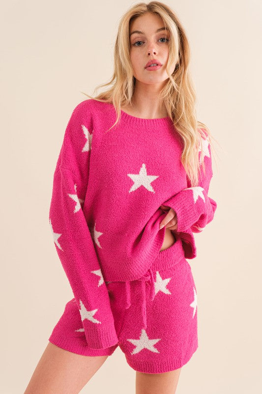 Soft Long Sleeve Star Print Top and Short Set