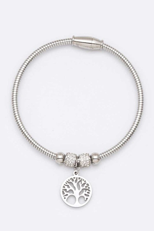 Stainless Steel Tree Charm Wired Bracelet