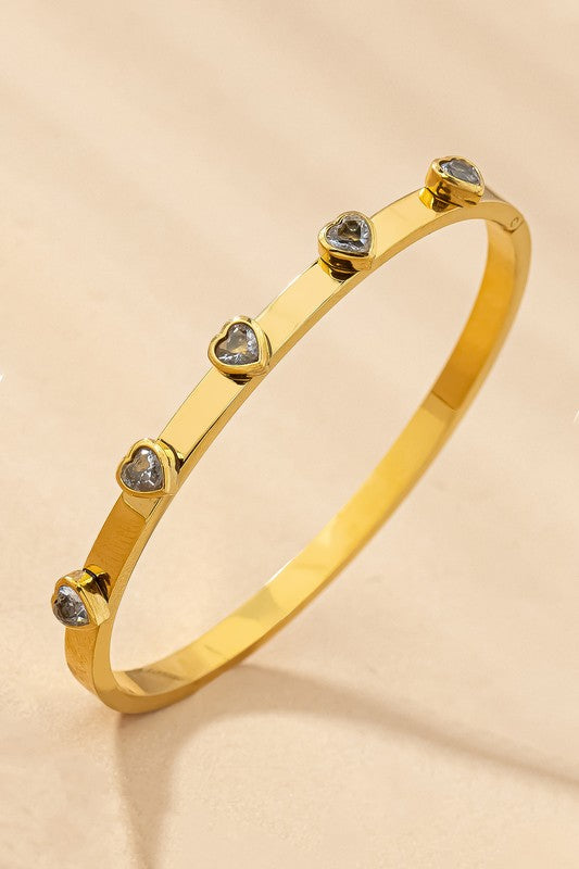 Gem Heart Hinge Bangle