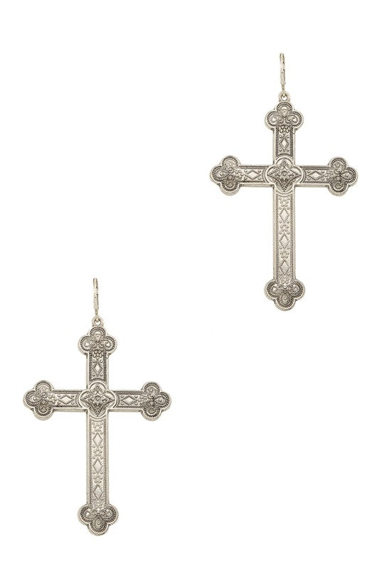 Gold Dipped Large Metal Cross Earring