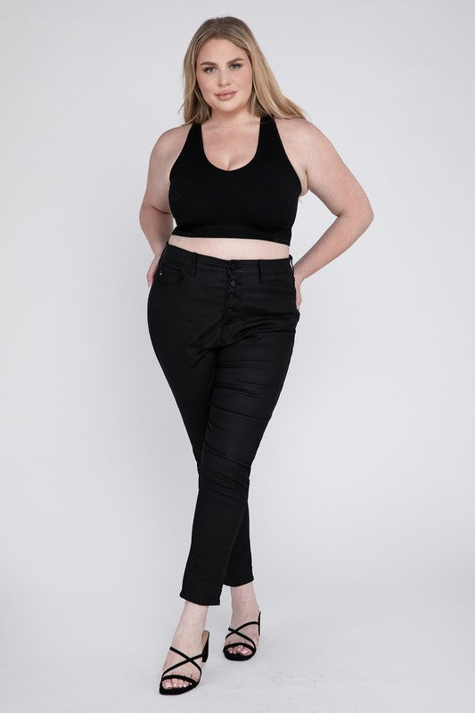 Plus Size Ribbed Cropped Racerback Tank Top