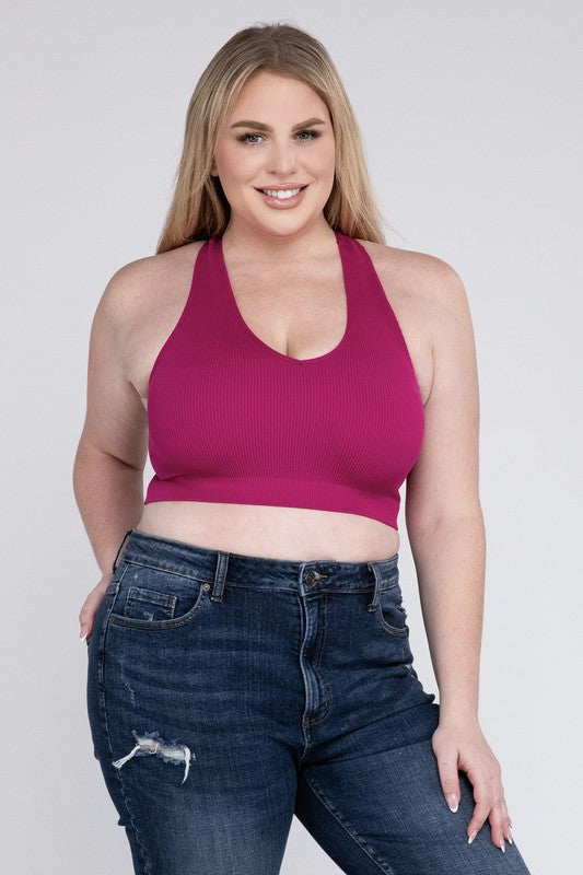 Plus Size Ribbed Cropped Racerback Tank Top