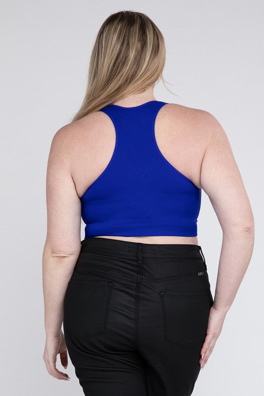 Plus Size Ribbed Cropped Racerback Tank Top