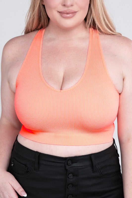 Plus Size Ribbed Cropped Racerback Tank Top