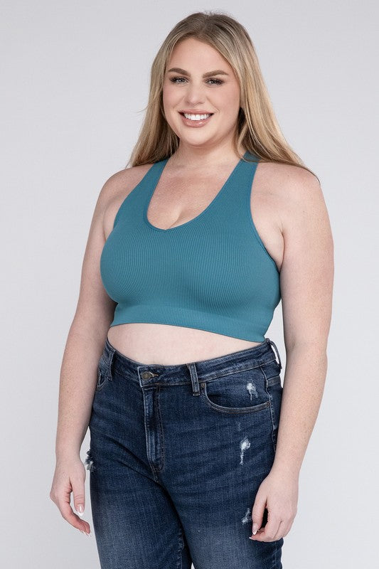 Plus Size Ribbed Cropped Racerback Tank Top