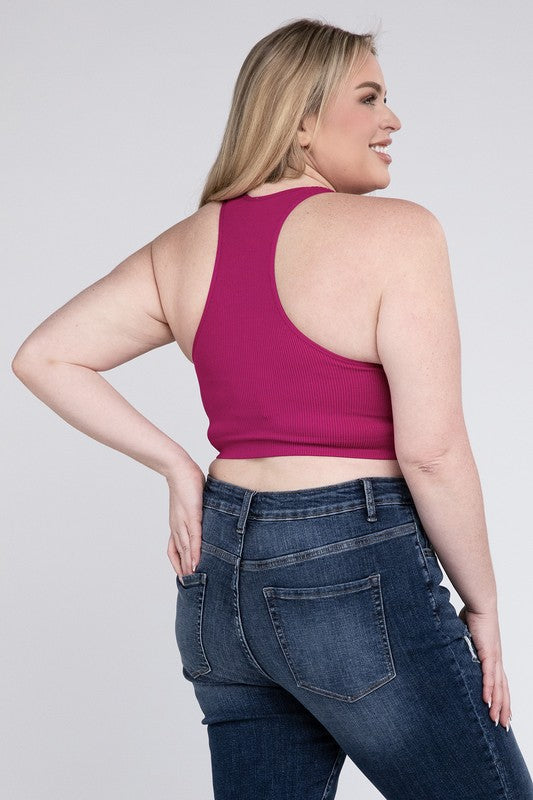 Plus Size Ribbed Cropped Racerback Tank Top