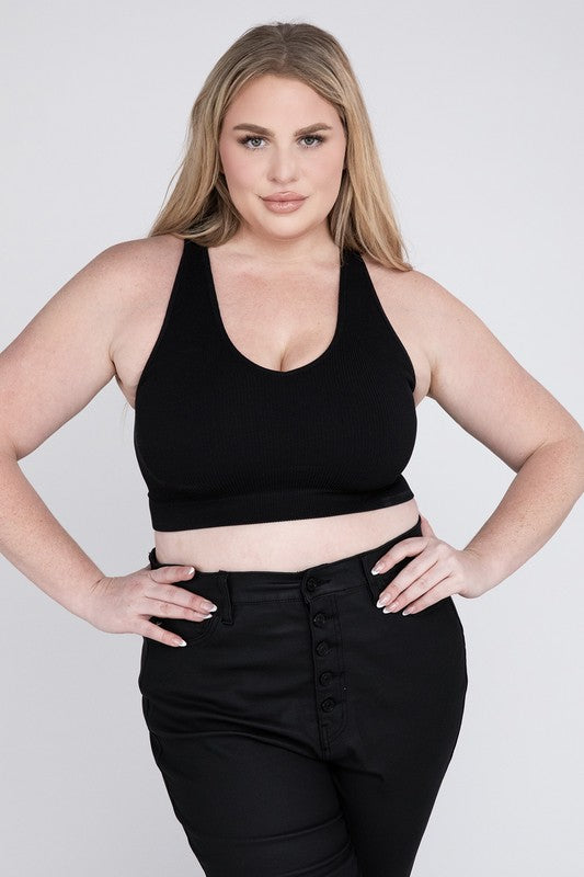 Plus Size Ribbed Cropped Racerback Tank Top