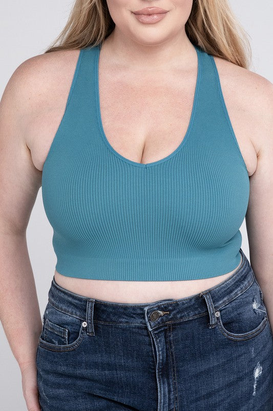 Plus Size Ribbed Cropped Racerback Tank Top