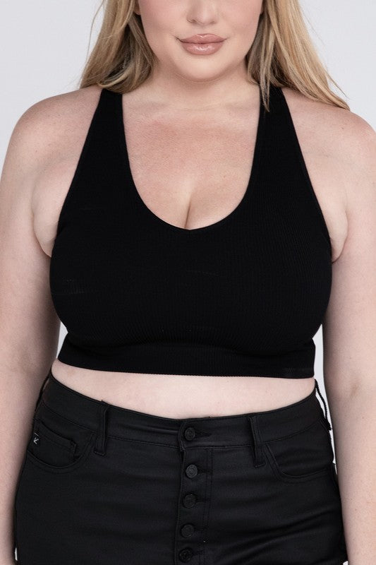 Plus Size Ribbed Cropped Racerback Tank Top