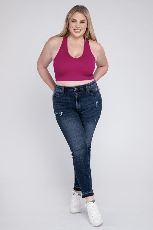 Plus Size Ribbed Cropped Racerback Tank Top