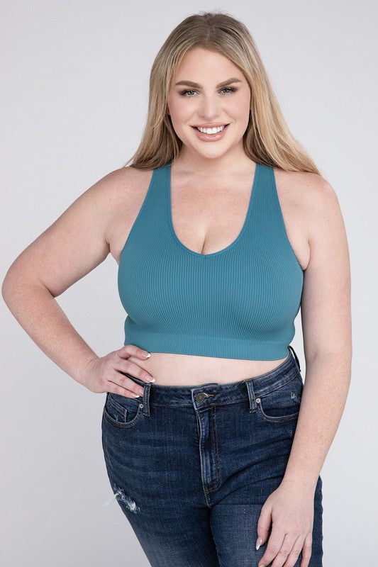 Plus Size Ribbed Cropped Racerback Tank Top