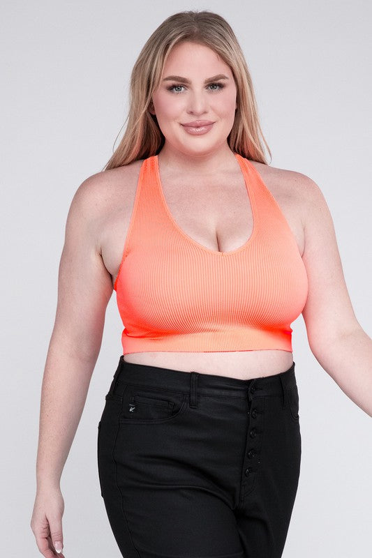 Plus Size Ribbed Cropped Racerback Tank Top