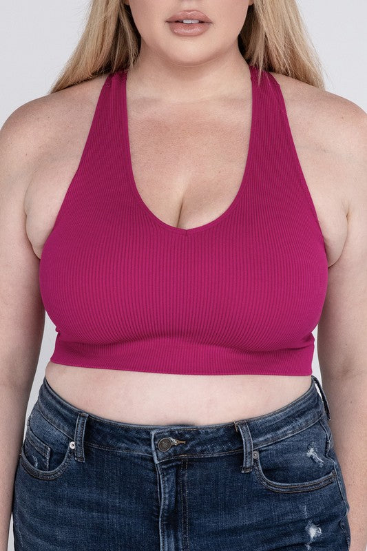 Plus Size Ribbed Cropped Racerback Tank Top