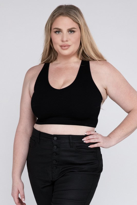 Plus Size Ribbed Cropped Racerback Tank Top