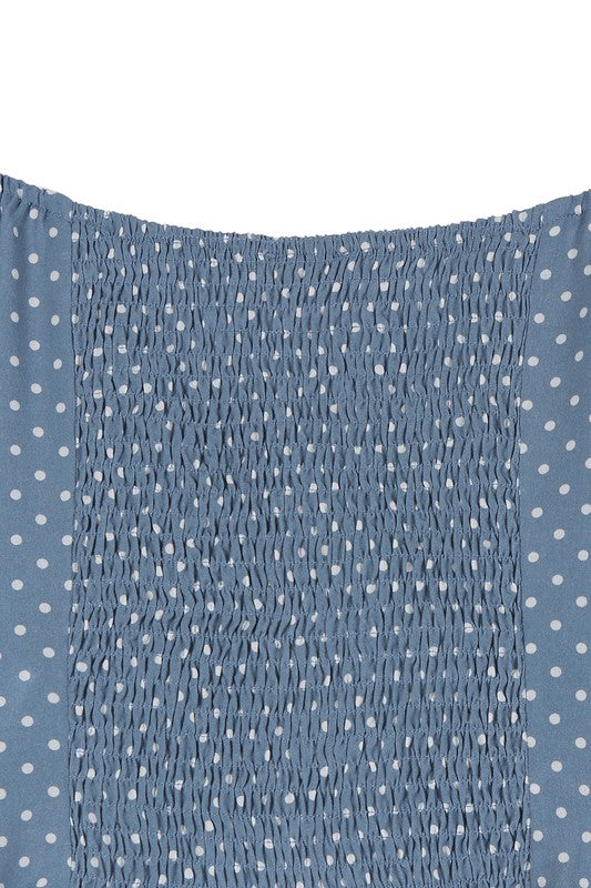 Ruched Polka Dot Crop Top with Puff Sleeves