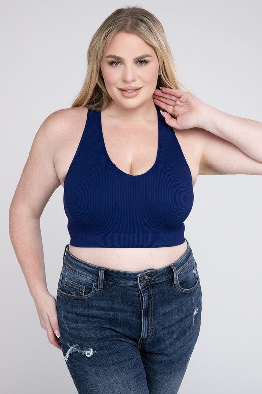 Plus Size Ribbed Cropped Racerback Tank Top