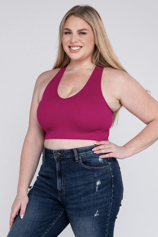 Plus Size Ribbed Cropped Racerback Tank Top