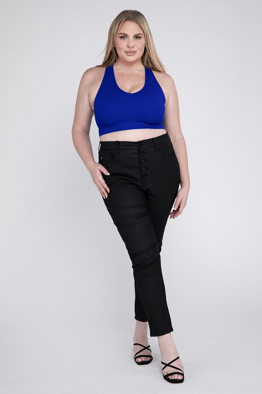 Plus Size Ribbed Cropped Racerback Tank Top