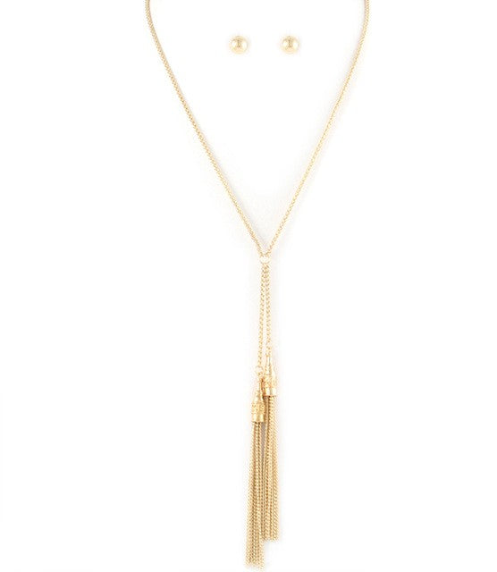 Gold Boho Chic Tassel Necklace Set