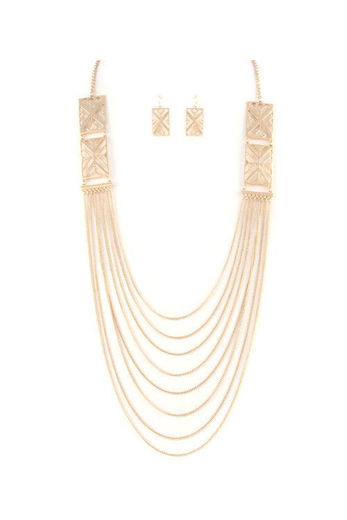 Gold Trival Layered Simple Necklace Earring Set