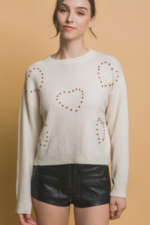 Heart Beaded Sweater L