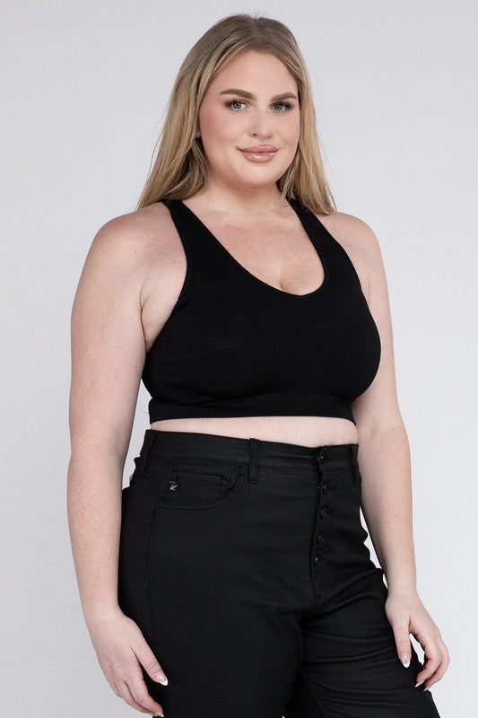 Plus Size Ribbed Cropped Racerback Tank Top