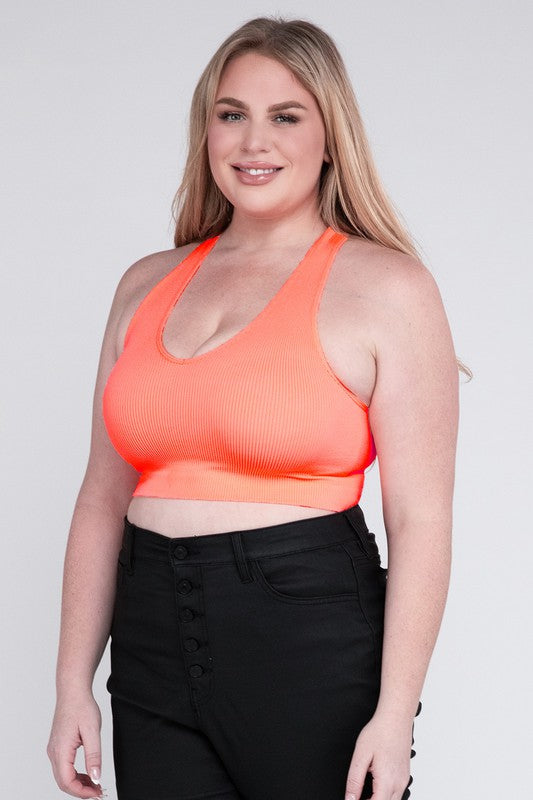 Plus Size Ribbed Cropped Racerback Tank Top