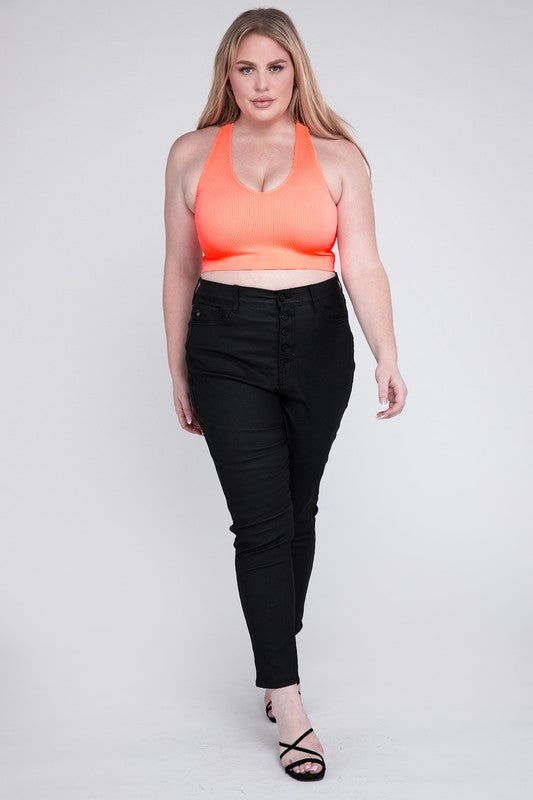 Plus Size Ribbed Cropped Racerback Tank Top