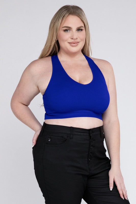 Plus Size Ribbed Cropped Racerback Tank Top