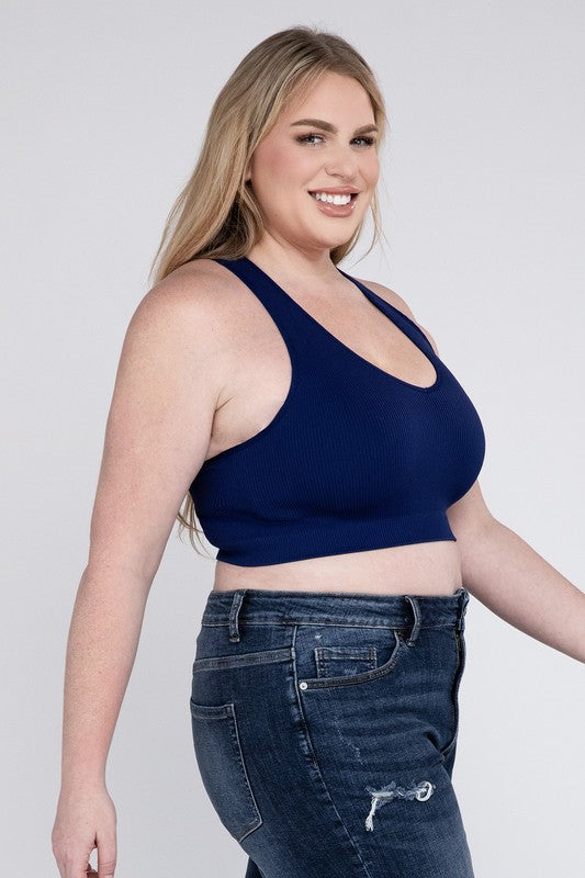 Plus Size Ribbed Cropped Racerback Tank Top