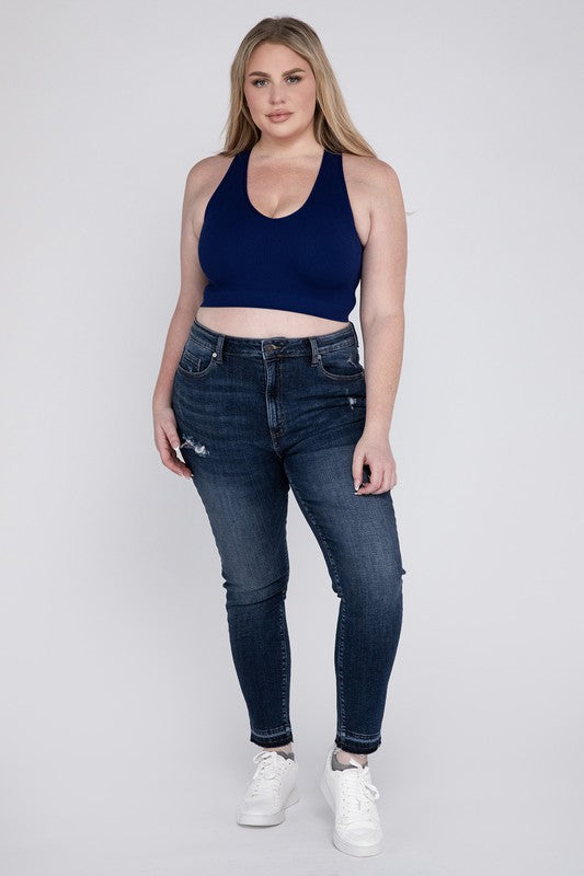 Plus Size Ribbed Cropped Racerback Tank Top