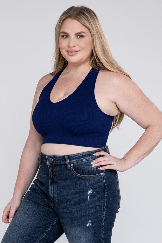 Plus Size Ribbed Cropped Racerback Tank Top