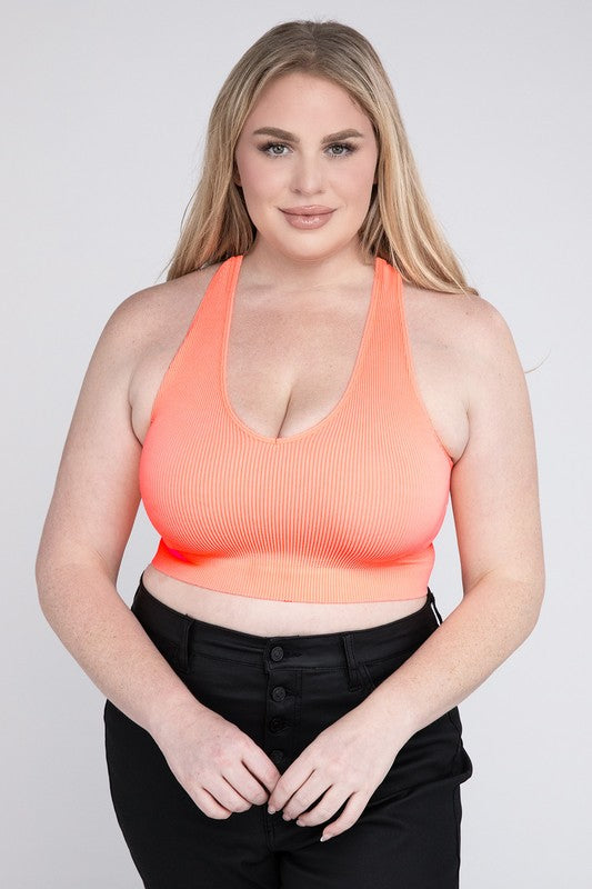 Plus Size Ribbed Cropped Racerback Tank Top