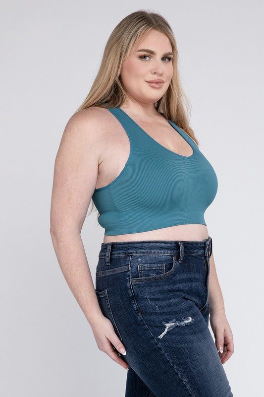 Plus Size Ribbed Cropped Racerback Tank Top